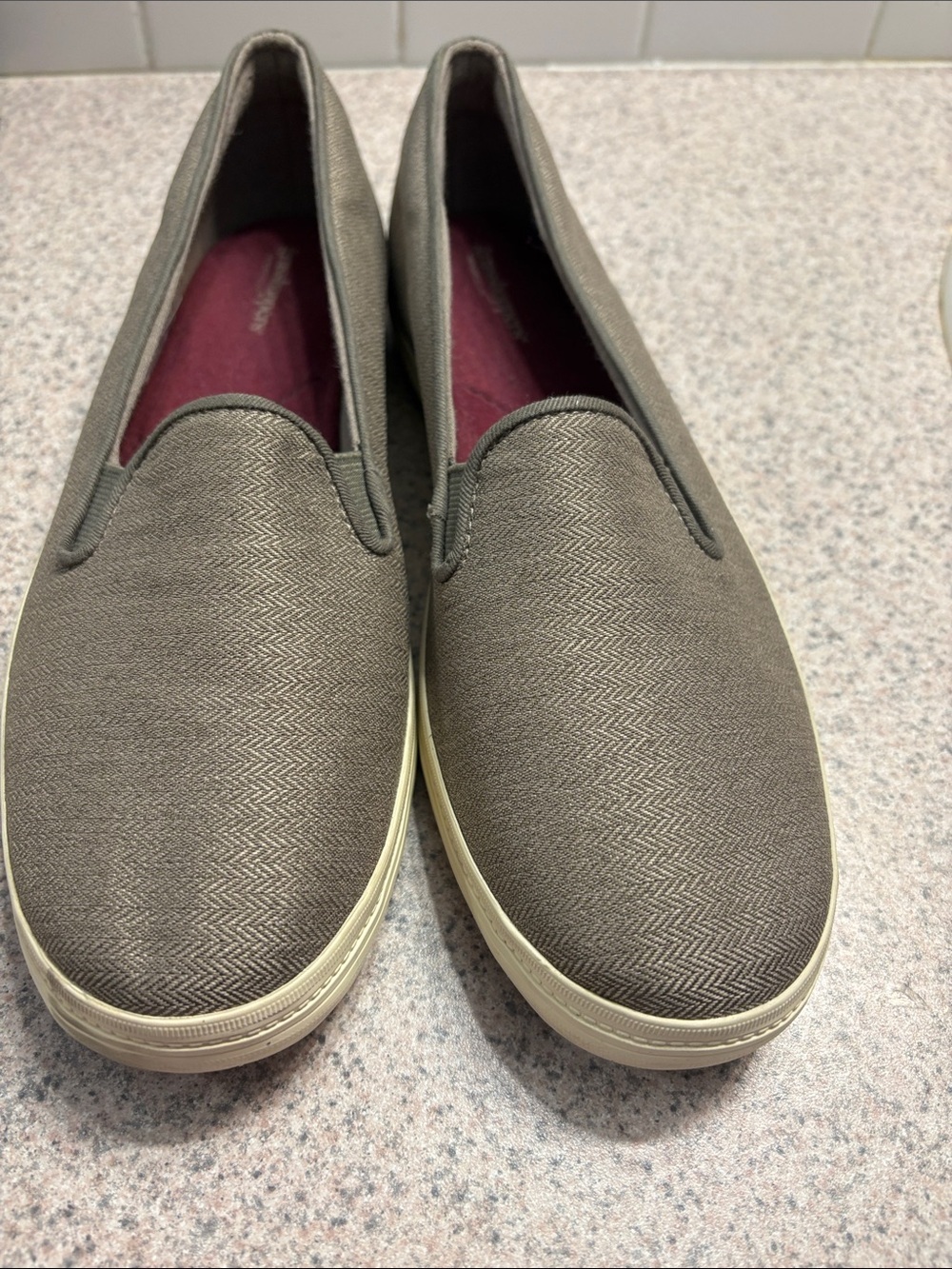 Keds Olive Textured Slip-On Flats with Burgundy Insole